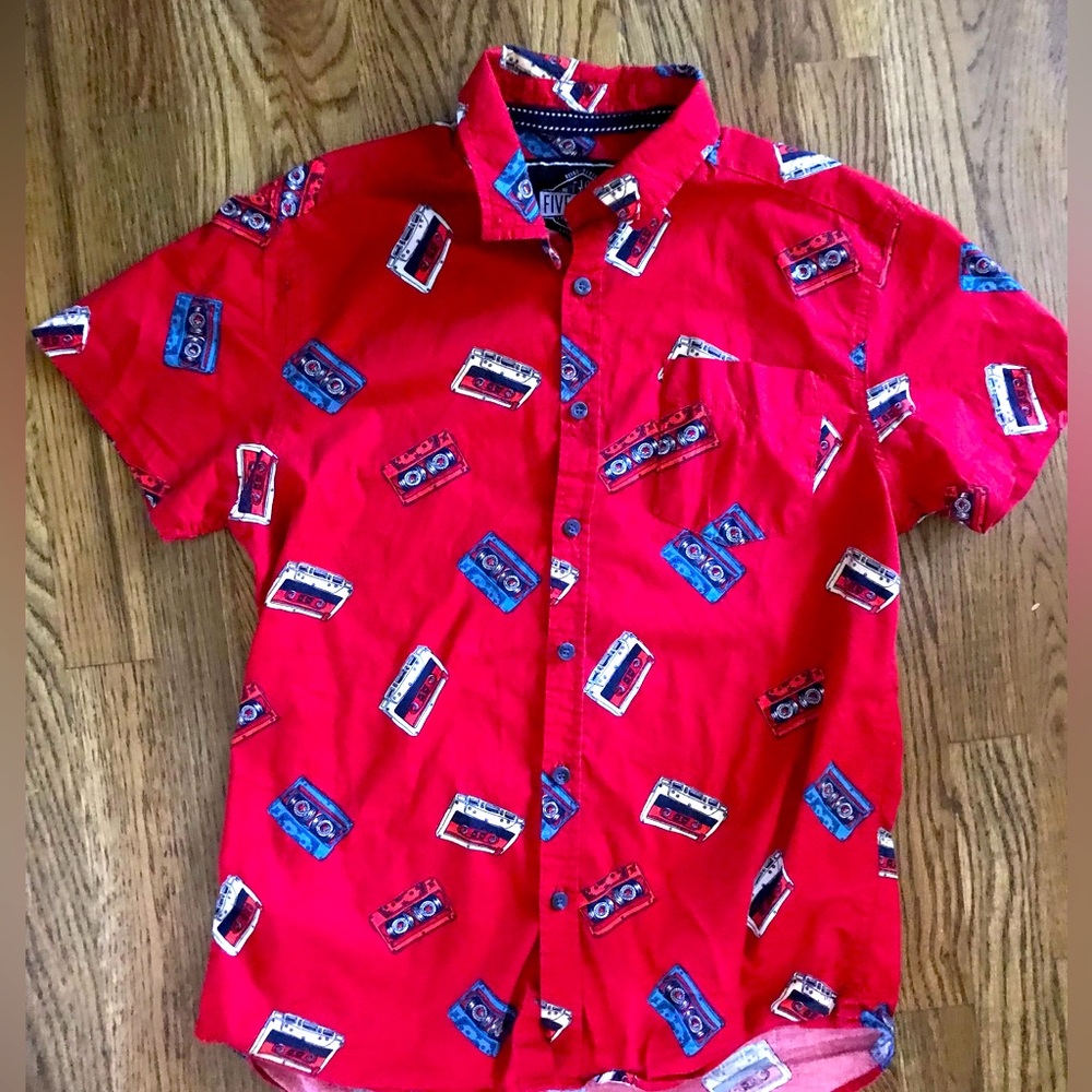 80s look! Five Points Retro Cassette Tap Print Shirt Sleeve Button Down